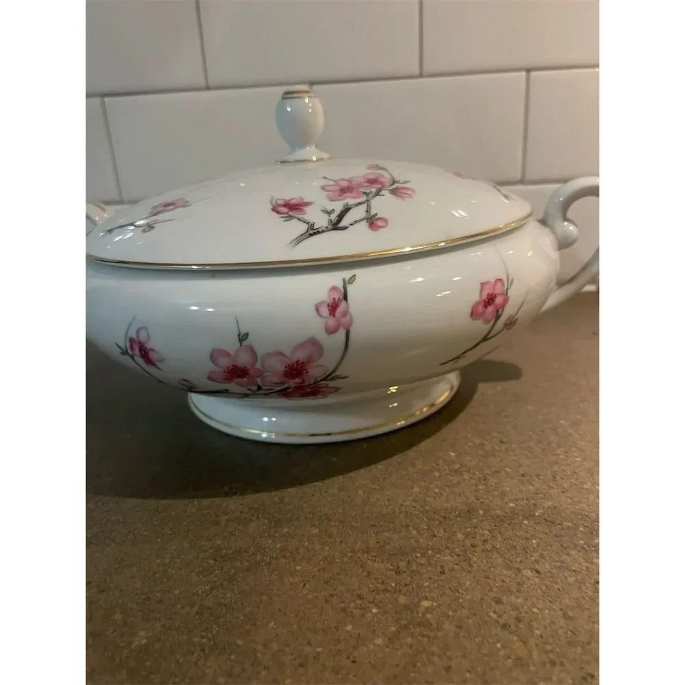 Vintage Sone China Cherry Blossom Porcelain Soup Tureen with Lid